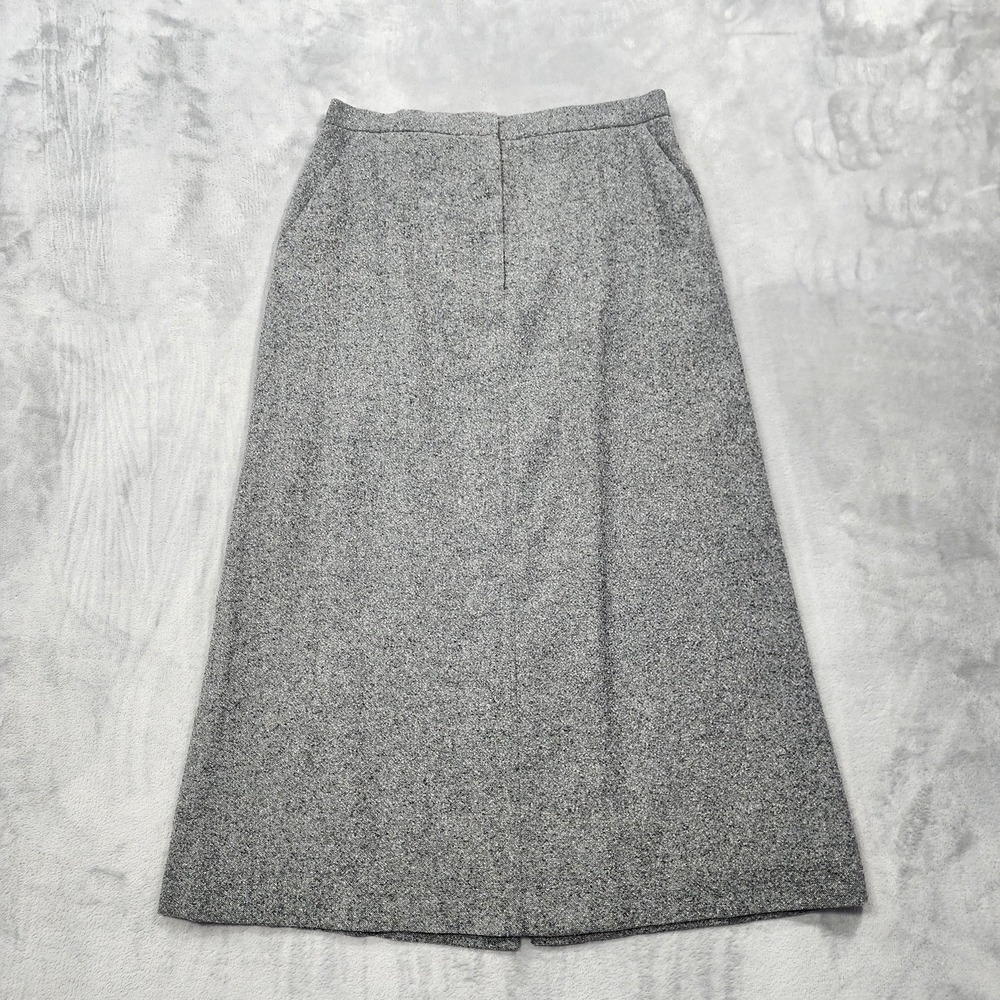 Vintage Skirt Womens 12 Gray Wool Silk Tweed Midi Elastic Waist Pockets Office